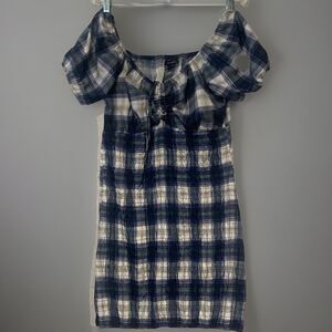 Style House Puff Sleeve Plaid Dress Women's Size XL